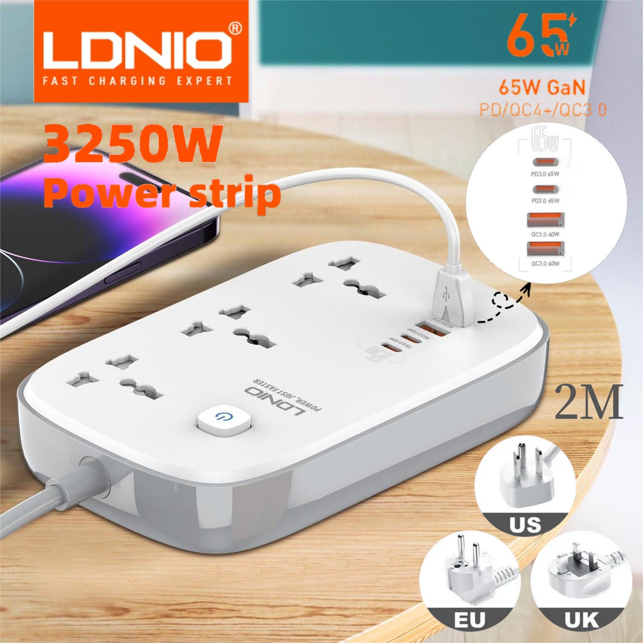 Phone Cases Uk - LDNIO Universal Power Strip com 65W