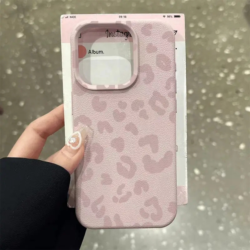 Phone Cases Leopard Print - Rosa leopardo impressão lichee padrão silicone