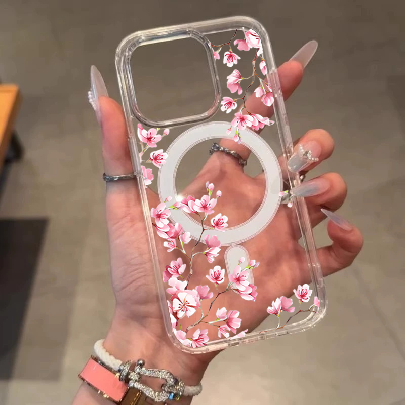 Capa Luxuosa Rosa INS com Flor - Phone Cases Magsafe avaliação e preço